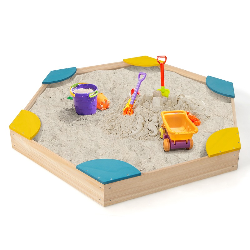 Buy Costway 2in1 Outdoor Kids Sandbox Wood Outdoor Toys Sandpit w/6