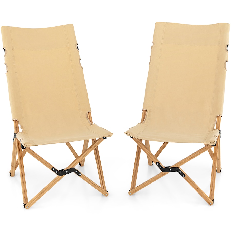 Costway 2PCs Portable Camping Chairs Bamboo Beach Chair Adjustable w/Carry Bag Patio Hiking Fishing Picnic Beige