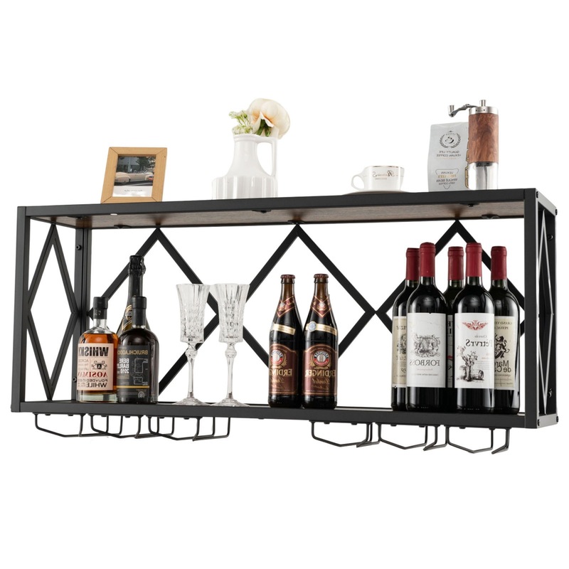 Buy Costway 2PCS 2-Tier Wall Mounted Wine Rack Wine Storage Shelf ...