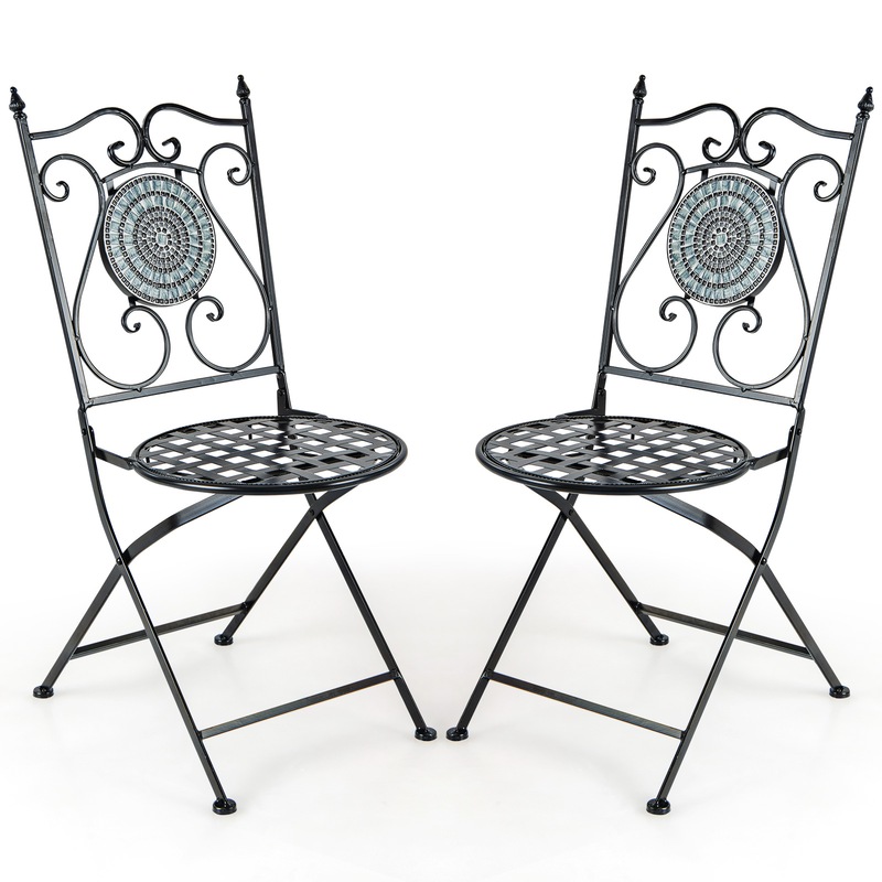 Buy Costway 2x Mosaic Pattern Chair Set Folding Bistro Chairs Metal