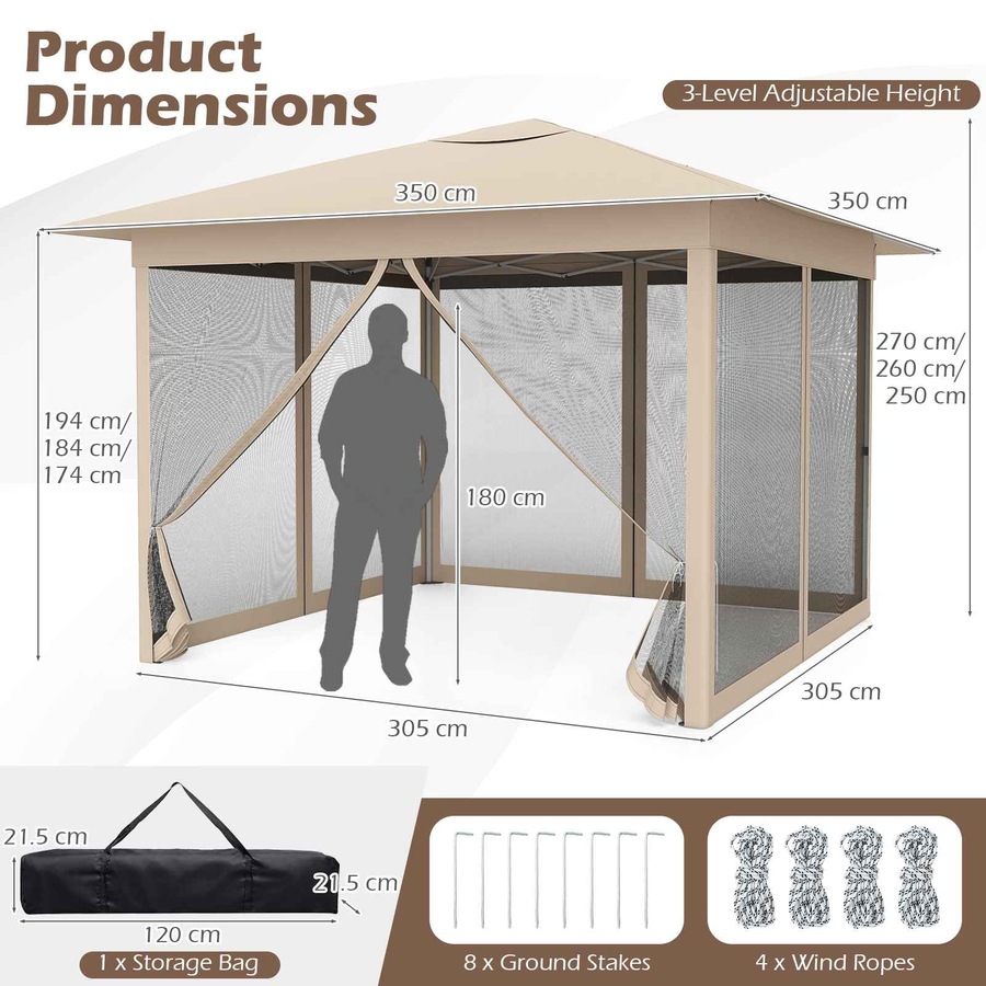 Buy Costway 3.5X3.5M Pop-up Canopy Tent Outdoor Screen Gazebo Sun ...