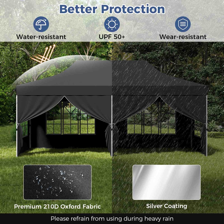 Costway Gazebo 3×6m Pop up Marquee UPF50+ Wedding Party Tent Side Wall Outdoor Camping Canopy Carport w/Carrying Bag Black
