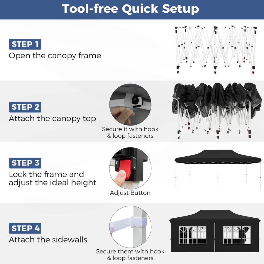 Costway Gazebo 3×6m Pop up Marquee UPF50+ Wedding Party Tent Side Wall Outdoor Camping Canopy Carport w/Carrying Bag Black