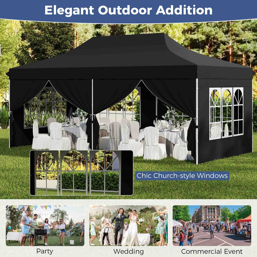 Costway Gazebo 3×6m Pop up Marquee UPF50+ Wedding Party Tent Side Wall Outdoor Camping Canopy Carport w/Carrying Bag Black