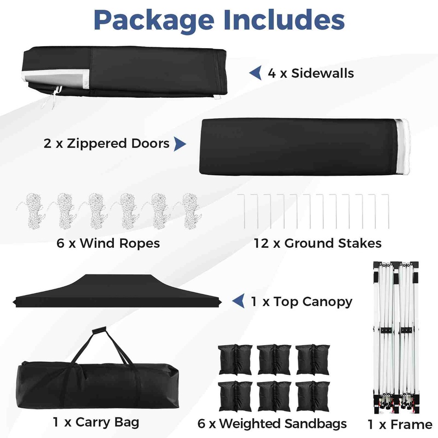 Costway Gazebo 3×6m Pop up Marquee UPF50+ Wedding Party Tent Side Wall Outdoor Camping Canopy Carport w/Carrying Bag Black