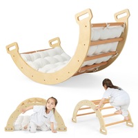 Costway 3-in-1 Climber Rocker Playset Wood s Climbing Frame Rocking Seesaw w/CushionGifts