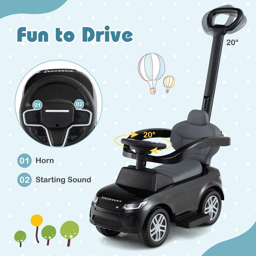 Costway 3-in-1 Push Car Ride on Toy w/Removable Handle & Guardrail Foot to Floor Sliding Car Black