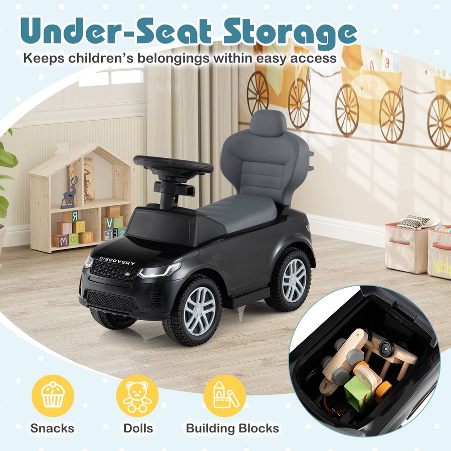 Costway 3-in-1 Push Car Ride on Toy w/Removable Handle & Guardrail Foot to Floor Sliding Car Black