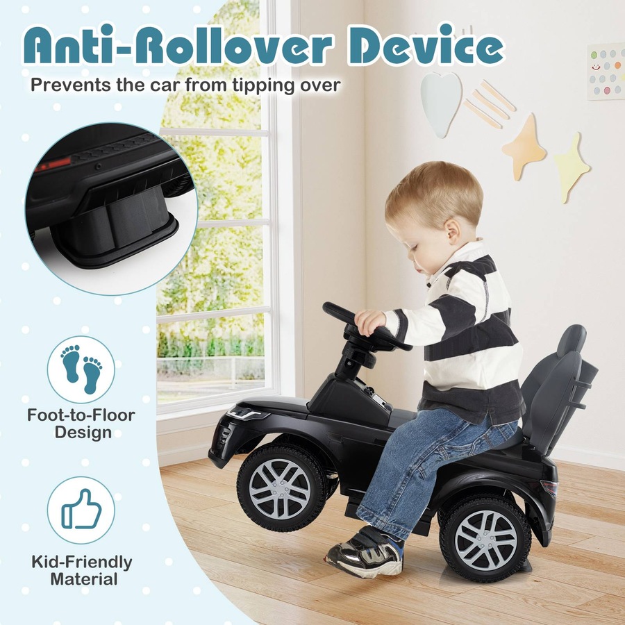 Costway 3-in-1 Push Car Ride on Toy w/Removable Handle & Guardrail Foot to Floor Sliding Car Black