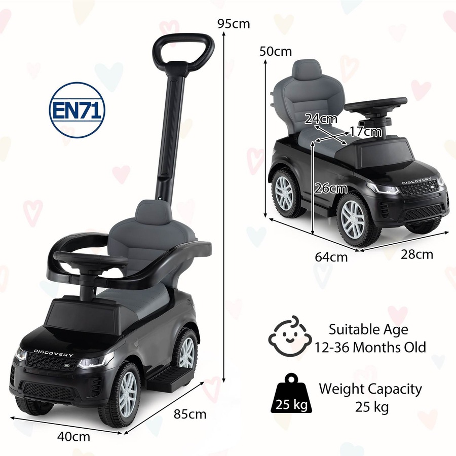 Costway 3-in-1 Push Car Ride on Toy w/Removable Handle & Guardrail Foot to Floor Sliding Car Black