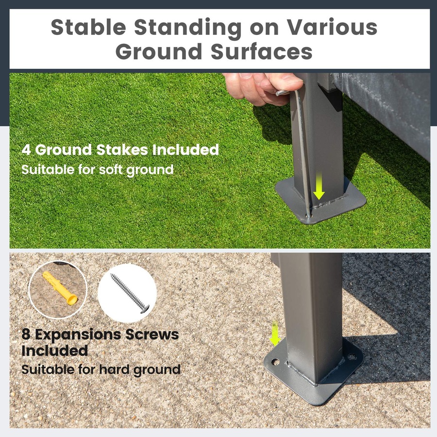 Costway 3-Piece Patio Bar Set 2.5 x 2.5 m Double-Tier Grill Gazebo w/2 Bar Stools Metal Frame Garden BBQ