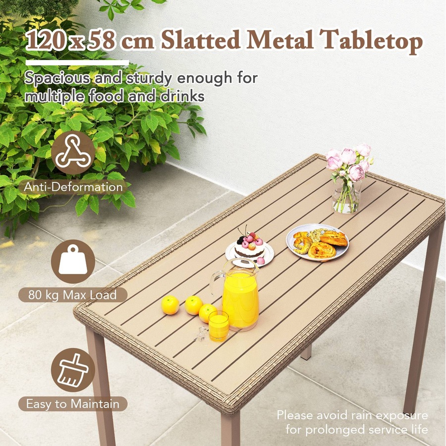 Costway 3 Pieces Patio Bar Table Set Outdoor Bar Wicker Table & Chairs w/Rattan Slanted Backrest Footrest