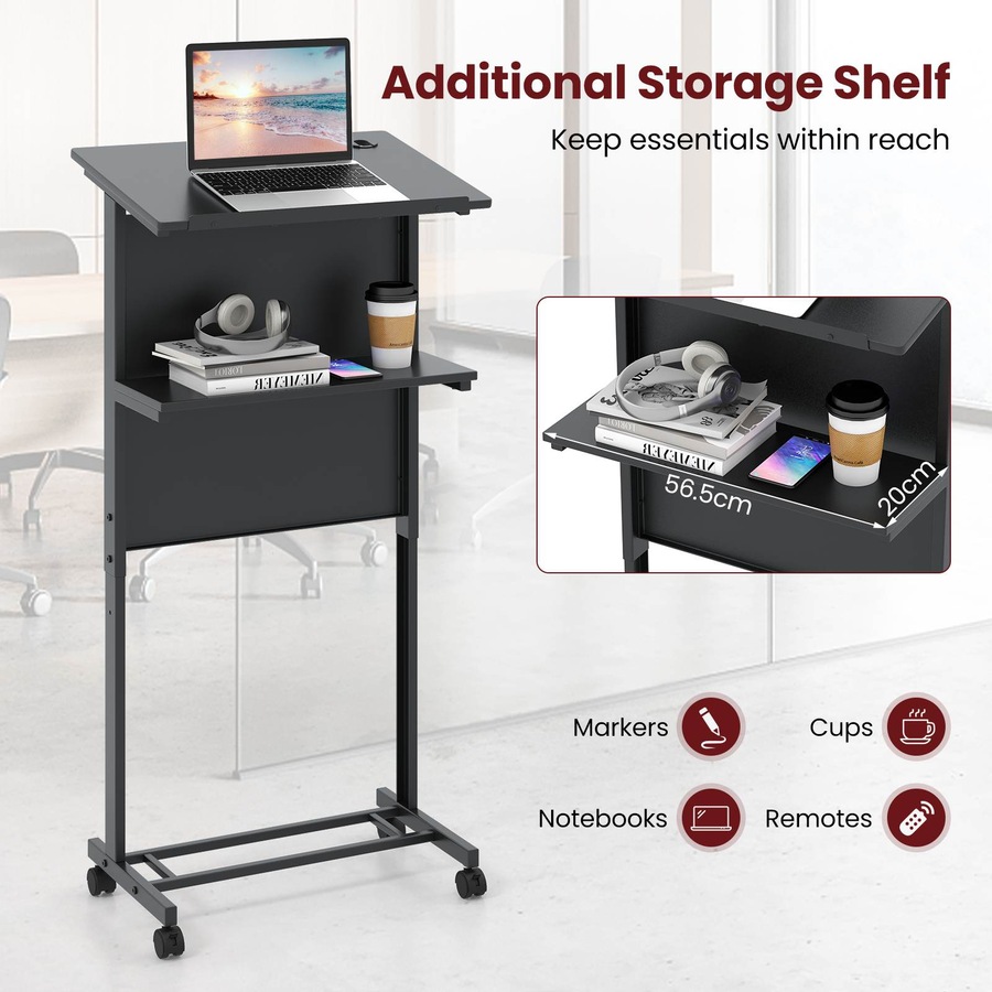 Costway 3-Position Adjustable Computer Desk Lecture Table Office Workstation Standing Sit Stand Side Gaming Study Black