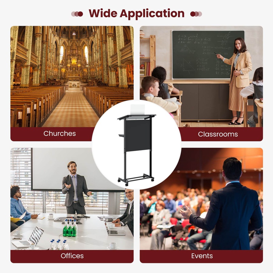 Costway 3-Position Adjustable Computer Desk Lecture Table Office Workstation Standing Sit Stand Side Gaming Study Black