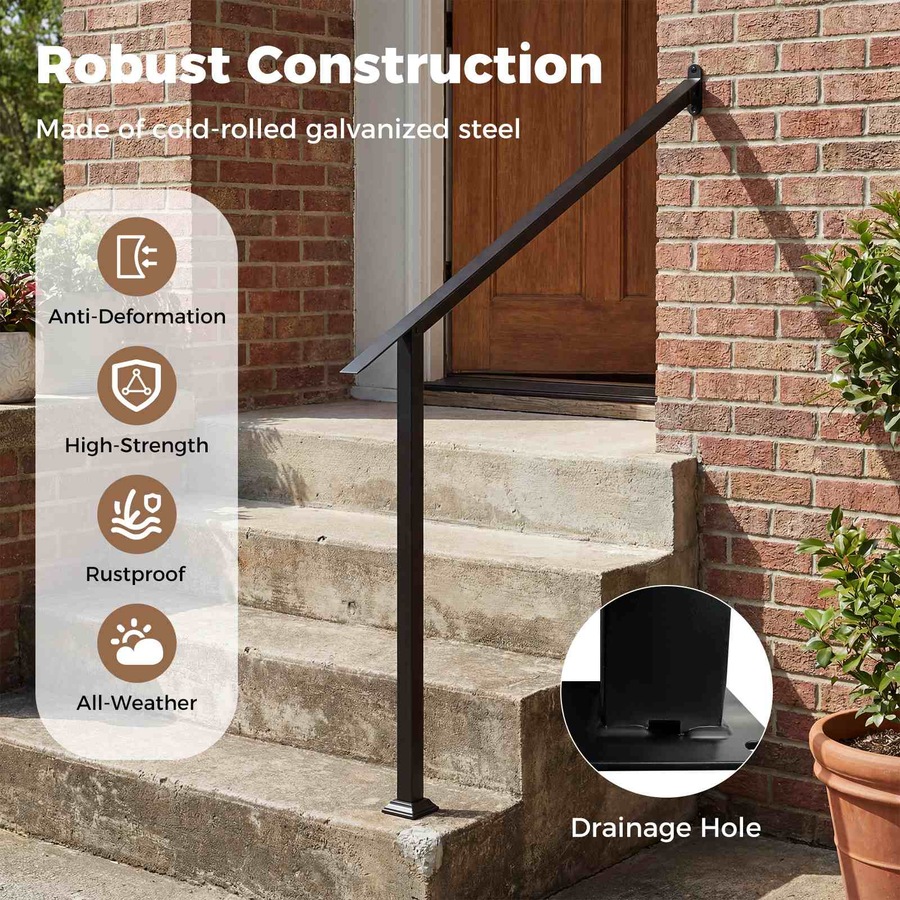 Buy Costway 3 Step Handrail Wall Mount Stair Hand Rail Adjustable ...
