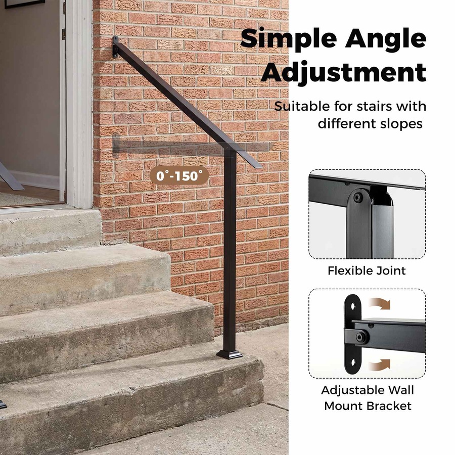 Buy Costway 3 Step Handrail Wall Mount Stair Hand Rail Adjustable ...