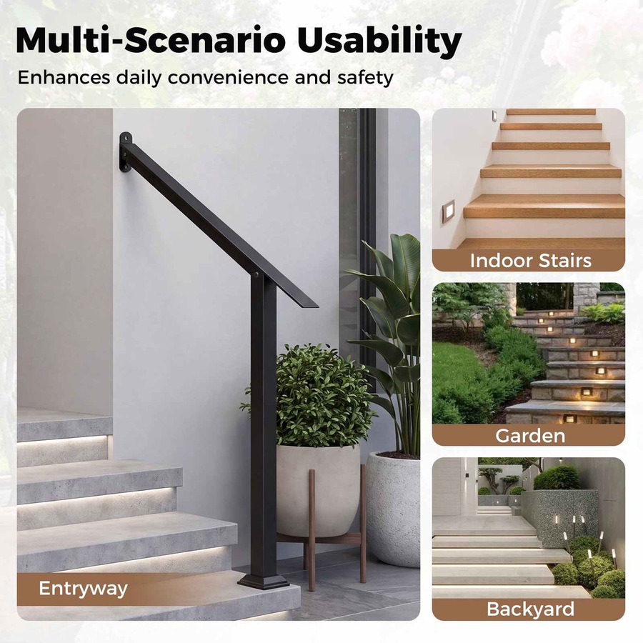 Buy Costway 3 Step Handrail Wall Mount Stair Hand Rail Adjustable ...