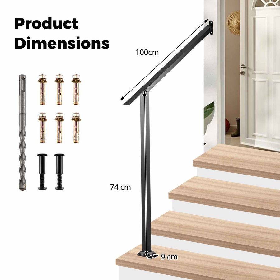 Buy Costway 3 Step Handrail Wall Mount Stair Hand Rail Adjustable ...