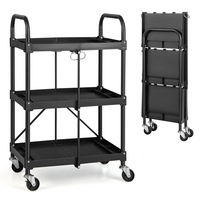 Costway 2-in-1 Foldable Kitchen Cart Metal Tool Storage Trolley Rolling Serving Cart w/Compartments Black