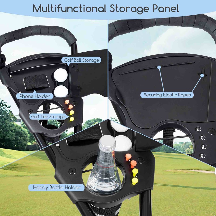 Costway 3-wheels Folding Golf Buggy Aluminum Golf Pull Cart Lightweight Trolley Black