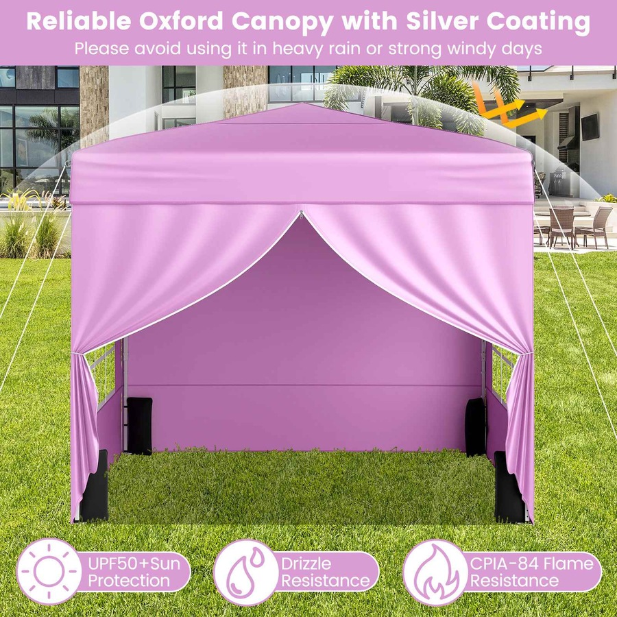 Costway 3 X 3 m Pop up Canopy Tent Portable Outdoor Sunshade Shelter Patio Gazebo w/4 Sidewalls Carrying Bag Pink