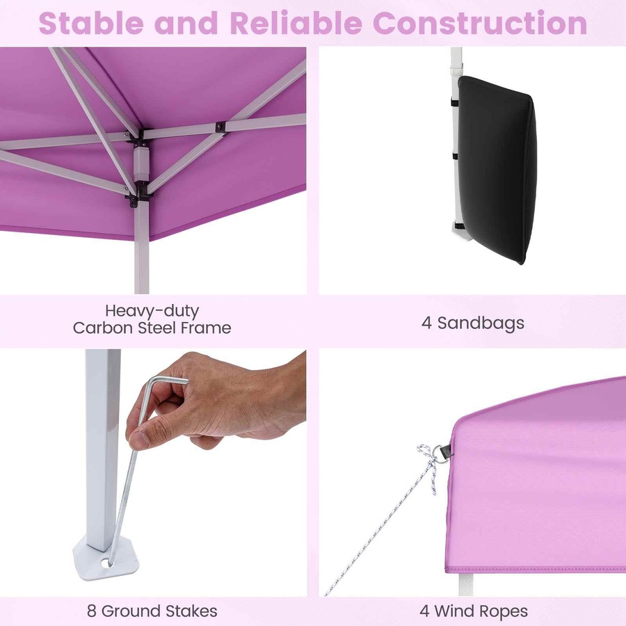 Costway 3 X 3 m Pop up Canopy Tent Portable Outdoor Sunshade Shelter Patio Gazebo w/4 Sidewalls Carrying Bag Pink