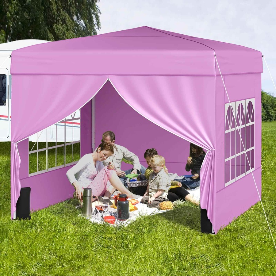 Costway 3 X 3 m Pop up Canopy Tent Portable Outdoor Sunshade Shelter Patio Gazebo w/4 Sidewalls Carrying Bag Pink