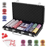 Costway 300Pcs Poker Chips Set Classical Card Games Casino Party w/Case Texas Holdem, Blackjack, Gambling Black