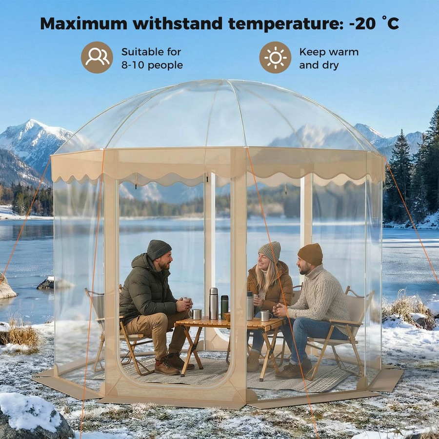 Costway 305x305CM Pop Up Bubble Tent All-Weather Waterproof Pod Instant Igloo Dome 540°Clear Sports View Shelter PVC