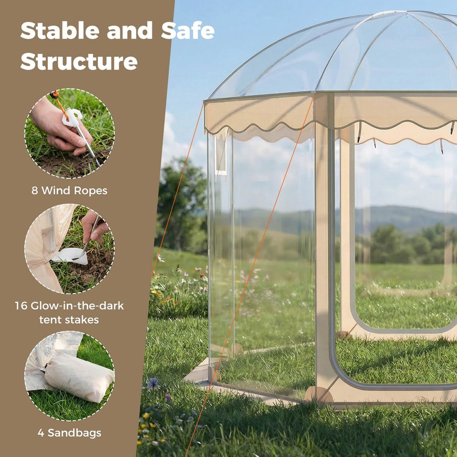Costway 305x305CM Pop Up Bubble Tent All-Weather Waterproof Pod Instant Igloo Dome 540°Clear Sports View Shelter PVC