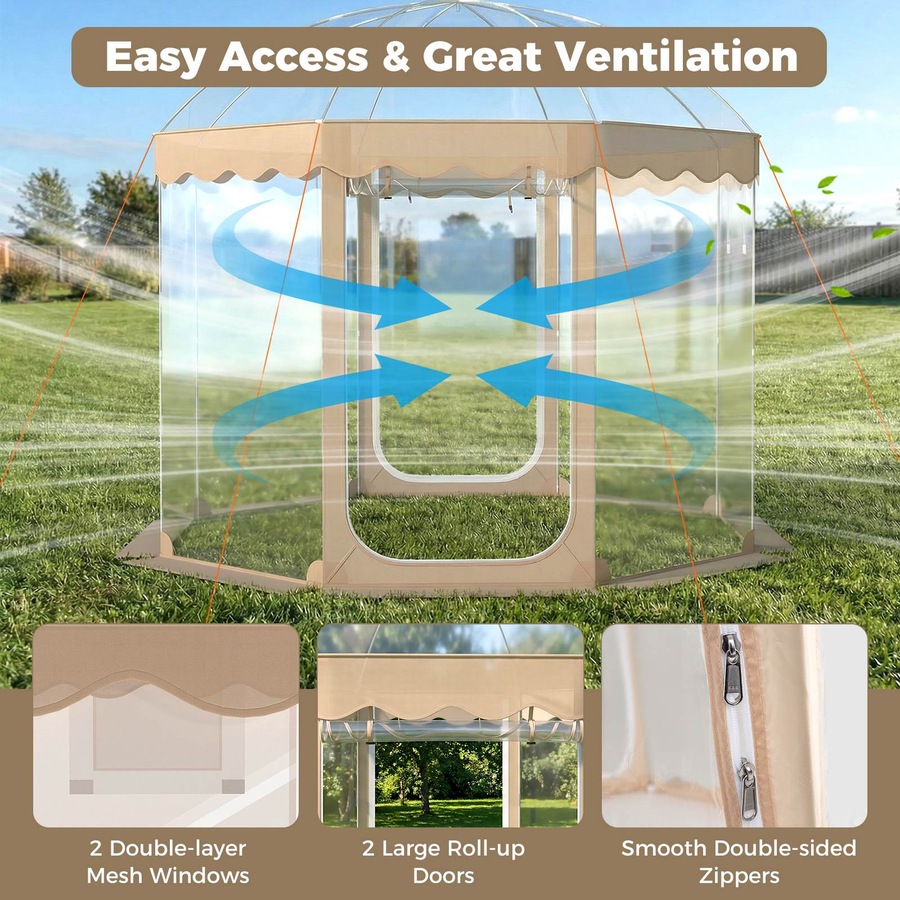 Costway 305x305CM Pop Up Bubble Tent All-Weather Waterproof Pod Instant Igloo Dome 540°Clear Sports View Shelter PVC