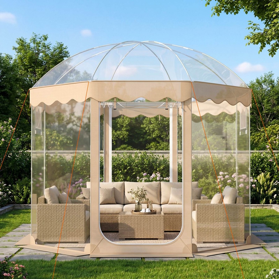 Costway 305x305CM Pop Up Bubble Tent All-Weather Waterproof Pod Instant Igloo Dome 540°Clear Sports View Shelter PVC