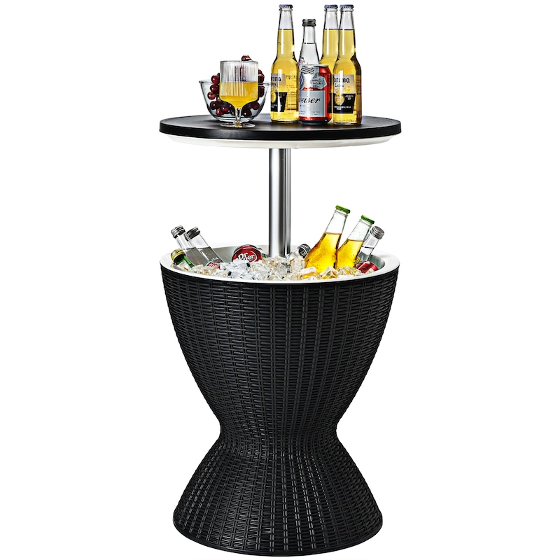 Buy Costway 30L Cooler Ice Bucket Bar Table Rattan Outdoor Patio ...