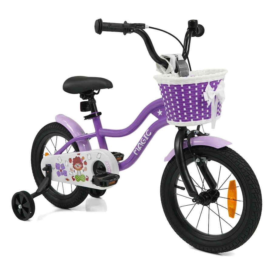 Costway 35cm Kid Bicycle Dual Brake Balance Bike Ride on w/Training Wheels Adjustable Seat & Handlebar Basket Purple