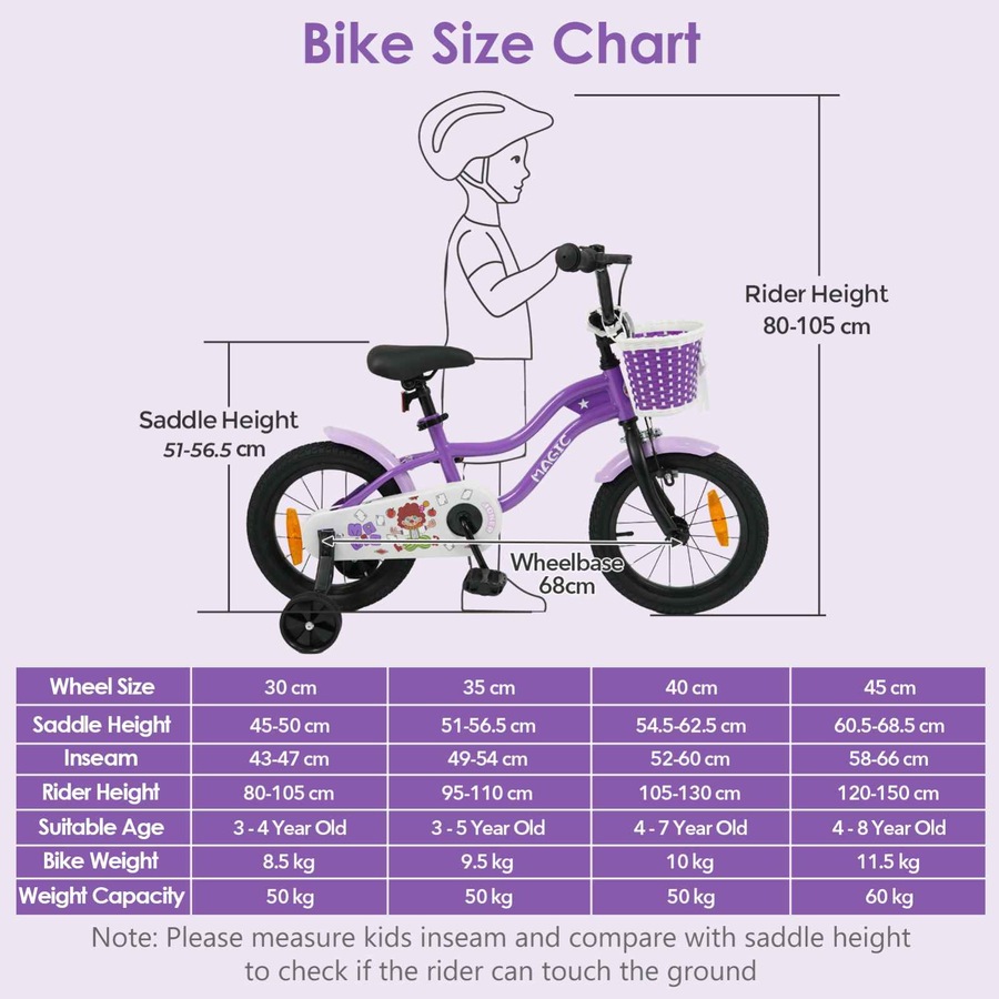 Costway 35cm Kid Bicycle Dual Brake Balance Bike Ride on w/Training Wheels Adjustable Seat & Handlebar Basket Purple