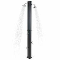 Costway 35L 2.19M Outdoor Solar-Heated Shower Post w/2 Head/2 Taps Outside Shower Poolside Black