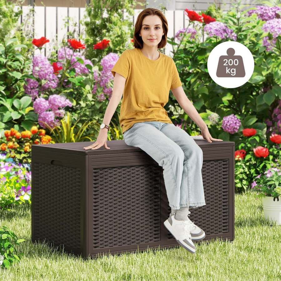 Buy Costway 380L Outdoor Waterproof Storage Box Resin Deck Box w/Wheels ...