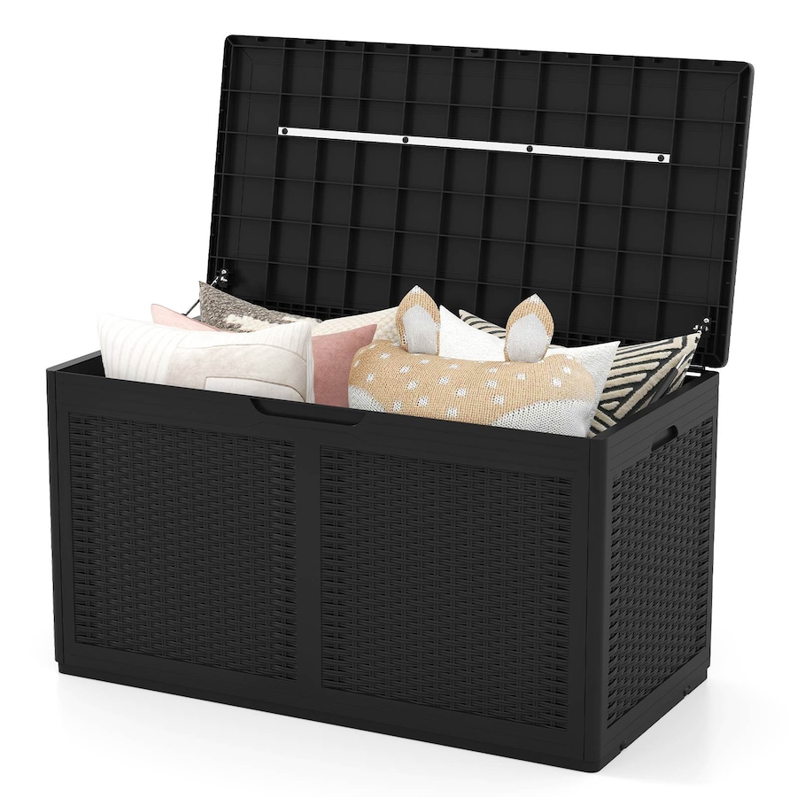 Costway 380L Outdoor Waterproof Storage Box Resin Deck Box w/Wheels Lockable Garden Cabinet Shed Black