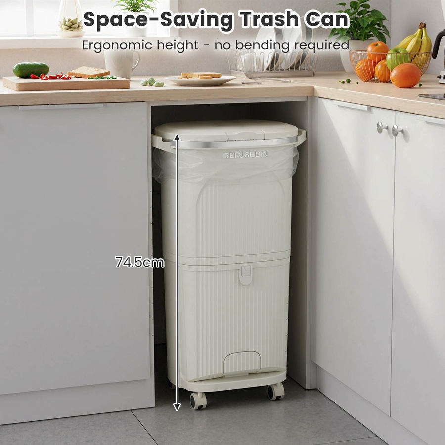 Buy Costway 38L Kitchen Trash Can 2-Layer Sorting Rubbish Bin Garbage ...
