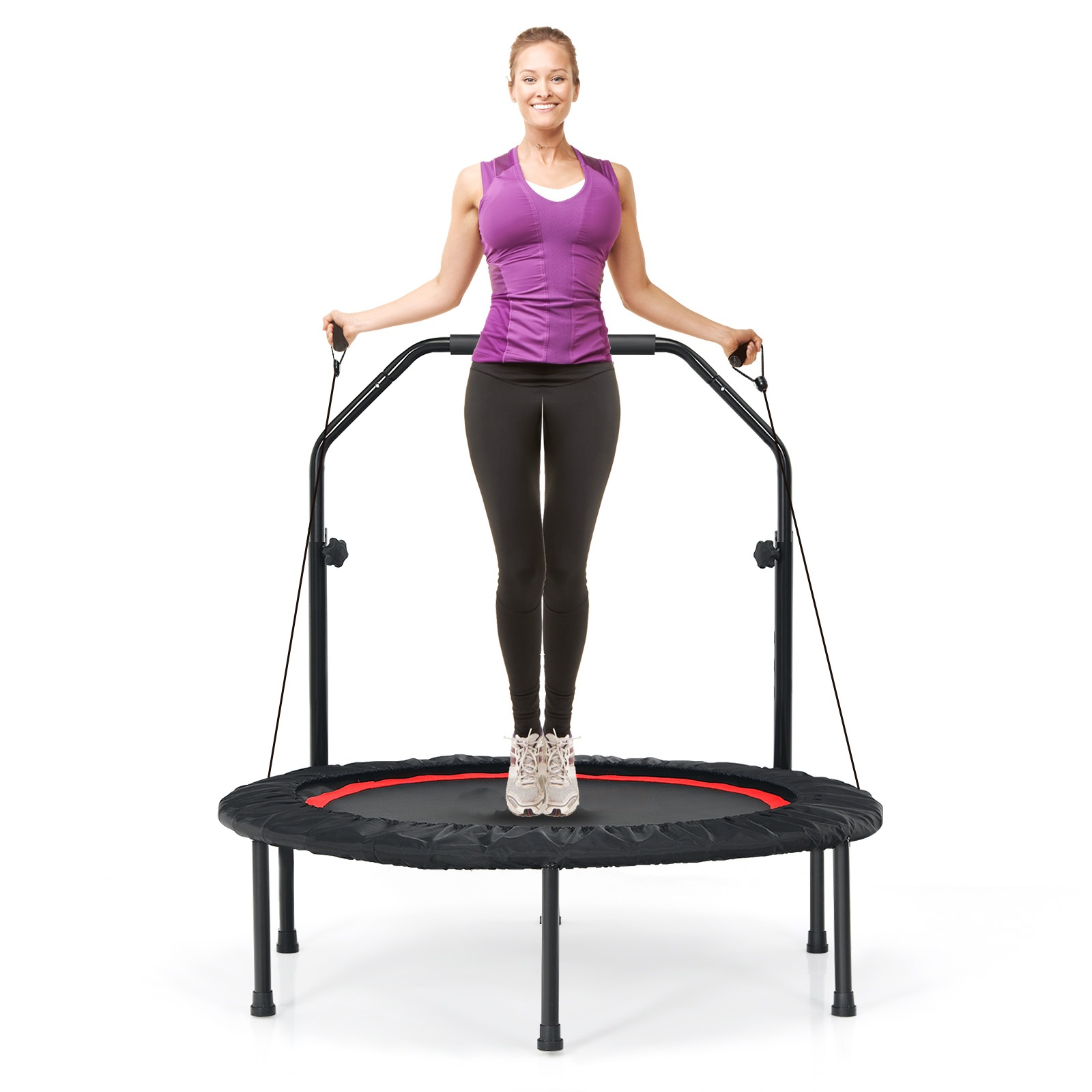 Costway 40" Foldable Trampoline Outdoor Fitness Rebounder w/Adjustable Handrail & Resistance Bands Australia