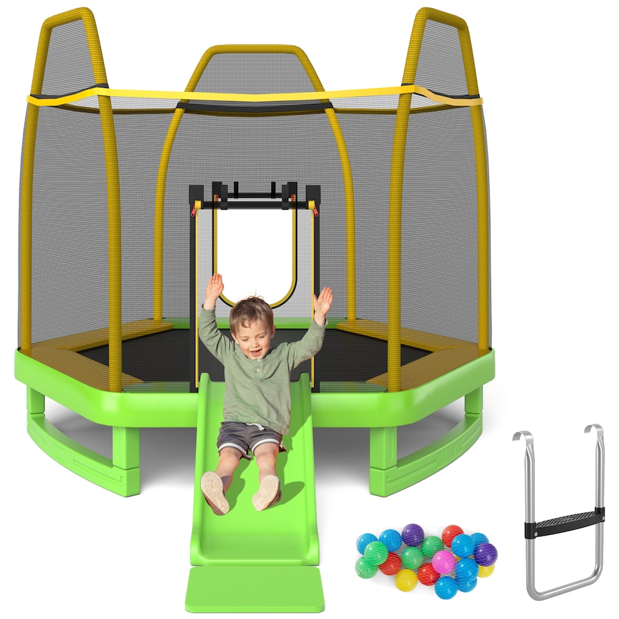 Costway 3in1 7FT Round Trampoline Bouncer Jumping Rebounder Indoor Outdoor w/Slide Ladder 20 Ocean Balls