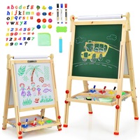 Costway 3in1 Wood Dual-Side Drawing Easel Blackboard Whiteboard Adjustable