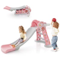 Costway 3IN1 Folding SlideActivity Center Indoor Playset w/Hoop & Ball Pink