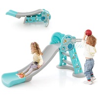 Costway 3IN1 Folding SlideActivity Center Indoor Playset w/Hoop & Ball Blue
