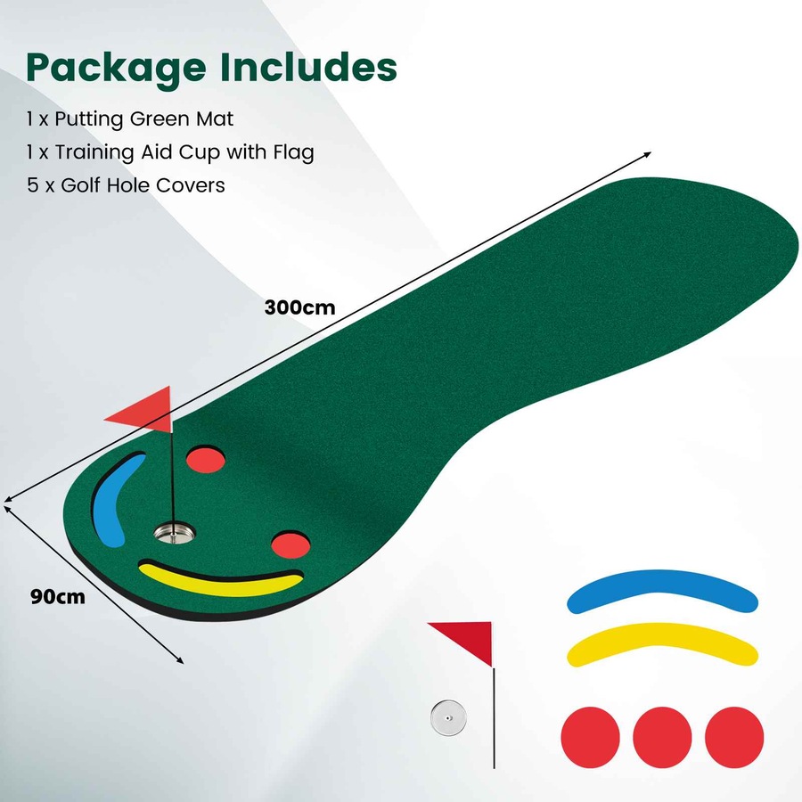 Buy Costway Portable 3m Golf Putting Green Mat Golf Practice Training ...