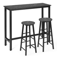 Costway 3PC High Bar Table Stools Set, Modern Dining Table and Chairs, Pub Cafe Kitchen Home Furniture, Black
