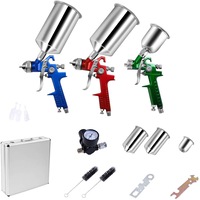Costway 3PCs Pro Paint Sprayer Guns Set Airbrushing Spray Gun w/Gauge 3 Nozzles Carrying Box Craft Car Funiture