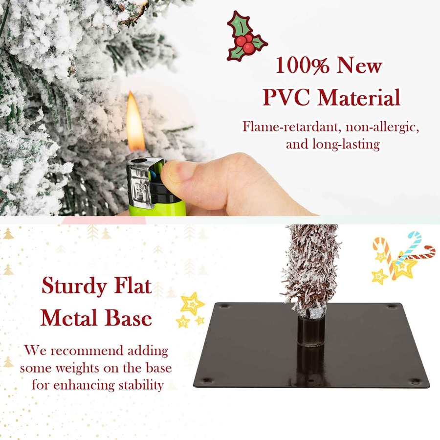 Costway 3Pc Snowy Christmas Tree Set LED Pre-lit Xmas Trees w/Snow Flocked Branch Tips Independent Lighting System
