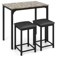 Costway 3Pcs Metal Dining Table Set Kitchen Table Set w/1 Table & 2 Stool Coffee