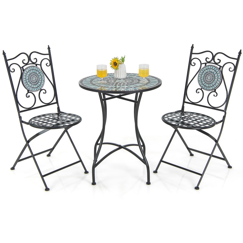 Buy Costway 3pcs Outdoor Mosaic Bistro Set Metal Folding Chairs Patio